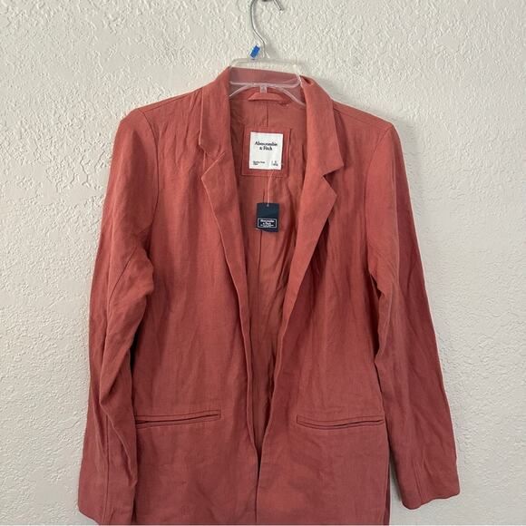 NWT Abercrombie Linen Blend Salmon Lightweight Open Blazer Small - Picture 2 of 5